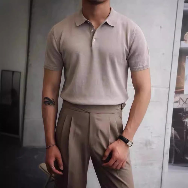 Men's nano Premium fine knit polo shirt with open shirt collar and subtle button placket Mune Fashion