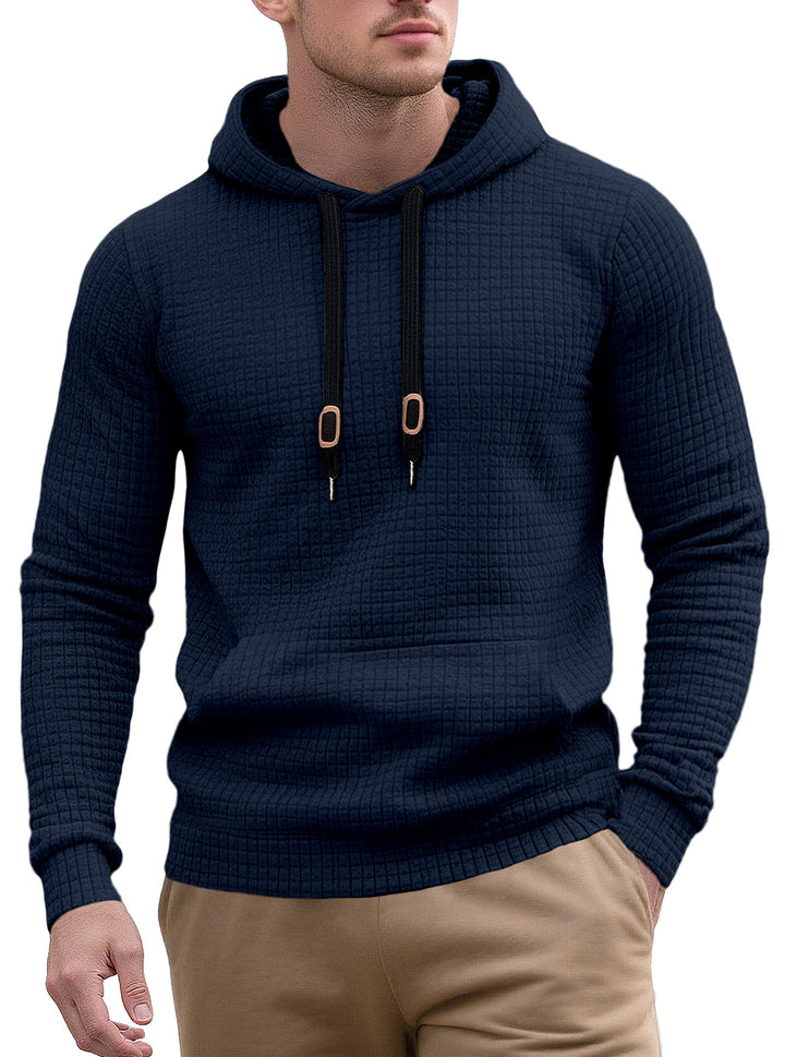 Men's narrow-cut quilted hoodie with fine square texture, drawstring and ribbed hem Mune Fashion