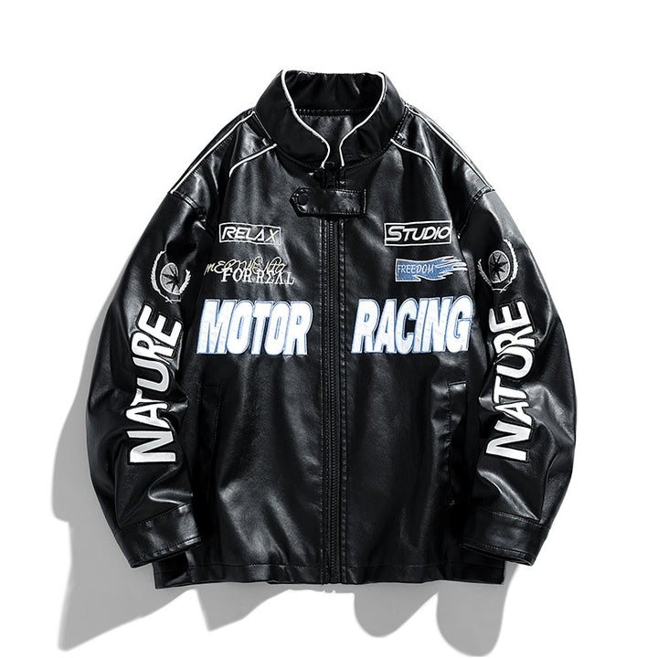Men's Faux Leather Jacket in Motorsport Design Mune Fashion