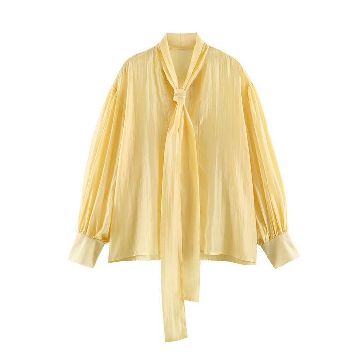 Ladies' tie blouse with wide oversized cut, balloon sleeves, and tie scarf Mune Fashion