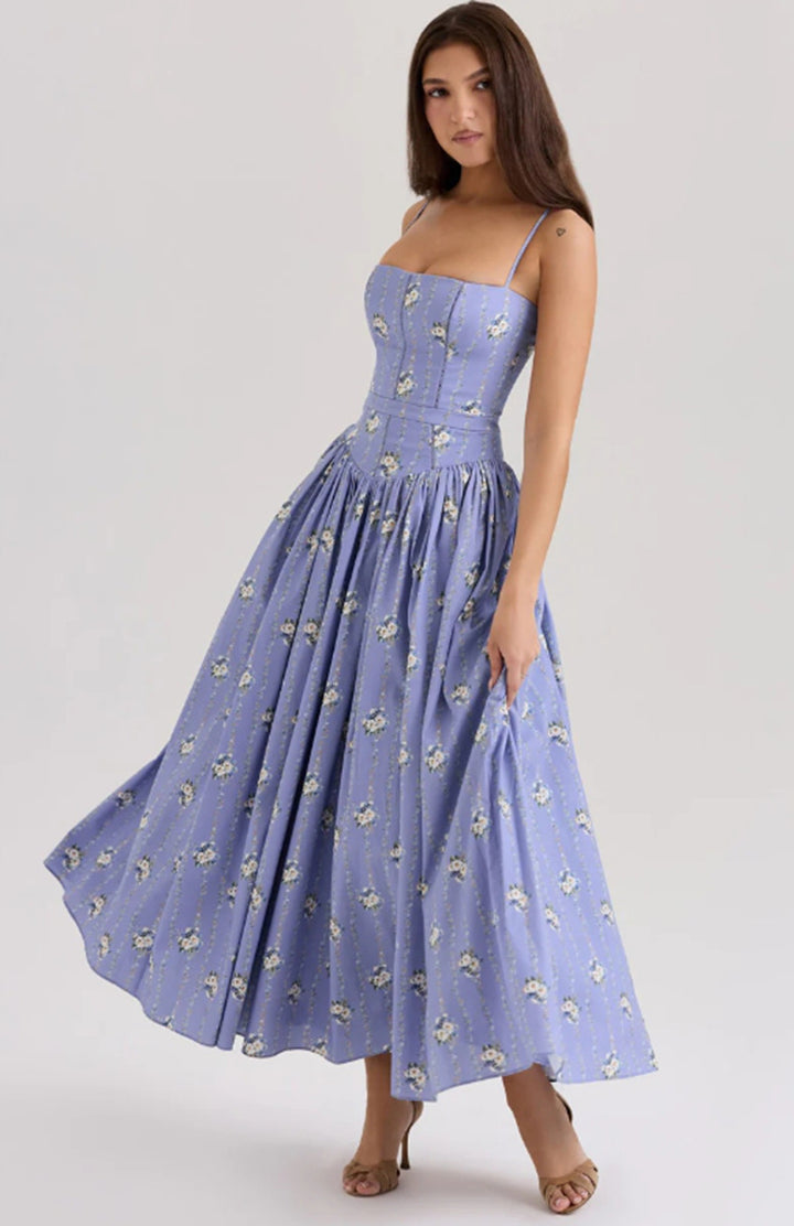 Women's tailored corset dress with spaghetti straps and voluminous circle skirt Mune Fashion