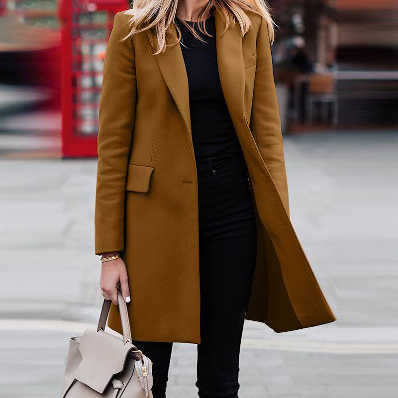 Women's tailored wool blend coat with a slim fit, lapel collar and concealed button placket Mune Fashion