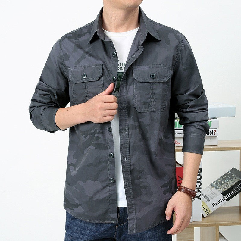 Men's military-inspired overshirt made of cotton blend with camouflage pattern, flap chest pockets, and regular fit Mune Fashion