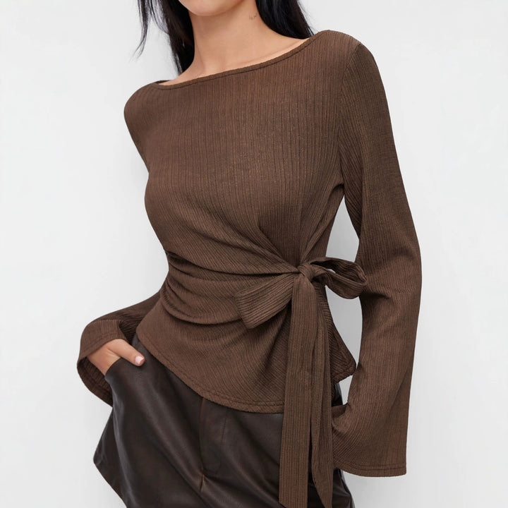 Women Stylish Wrap Top with Long Sleeves Mune Fashion