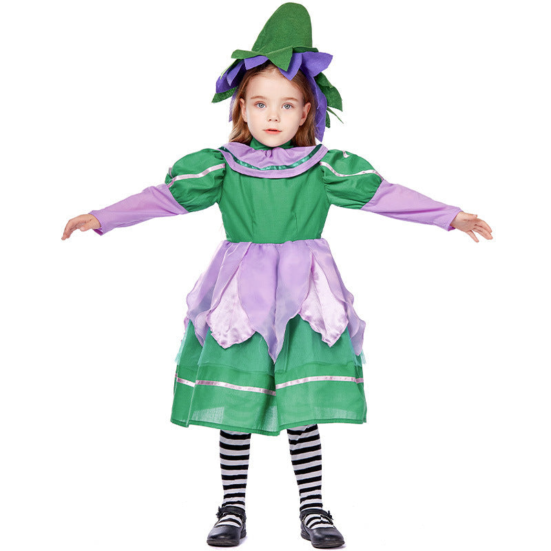 Girl Fairytale Costume with Hat and Decoration Mune Fashion