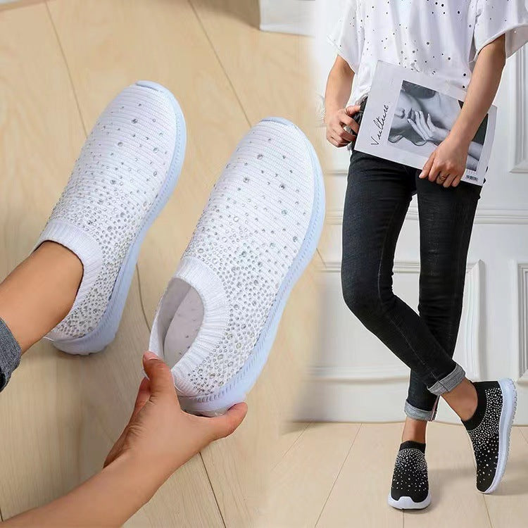 Women knitted slip-on sneakers with rhinestone embellishment and elastic entry Mune Fashion