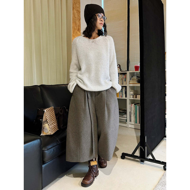 Women's Boucle-Mohair Sweater with Round Neck and Subtle Glitter Effect Mune Fashion
