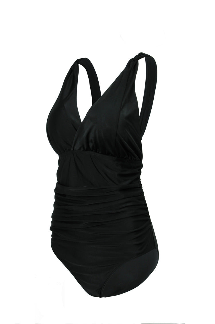 Ladies Elegant One-Piece Swimsuit with Wrap Look and Gathering Mune Fashion