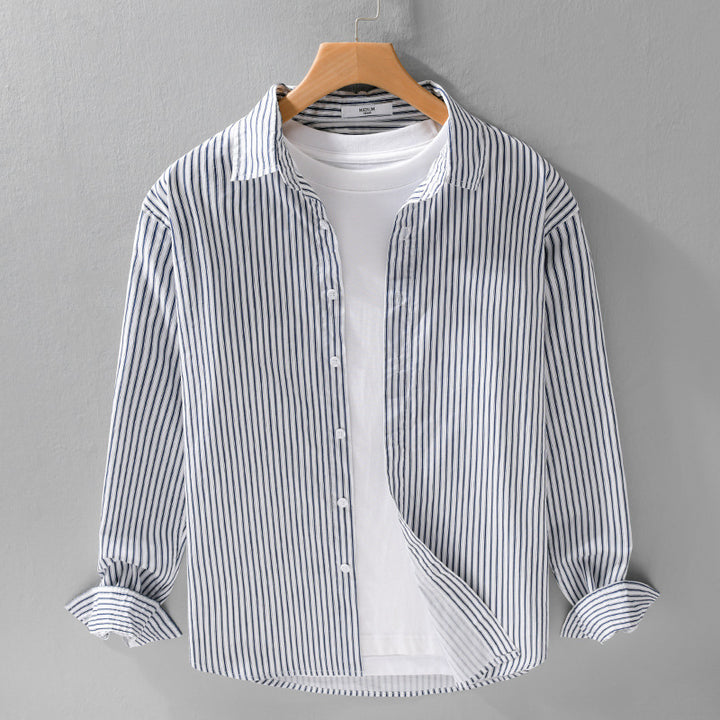 Men's Relaxed-Layering-Shirt with fine vertical stripes, Kent collar and soft cotton blend Mune Fashion