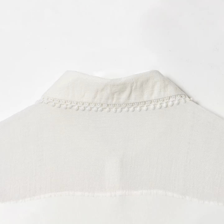 Women's Elegant Cotton Blend Blouse with Lace Yoke, Concealed Button Placket and Wide Balloon Sleeves Mune Fashion