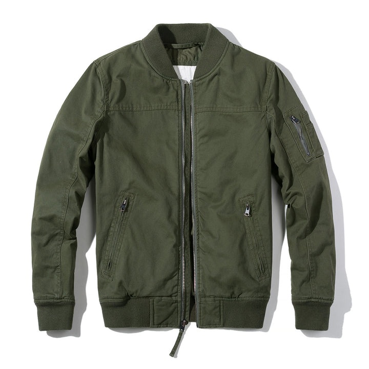 Men's Lightweight Bomber Jacket made of Cotton Blend with Ribbed Collar and Arm Pocket Mune Fashion