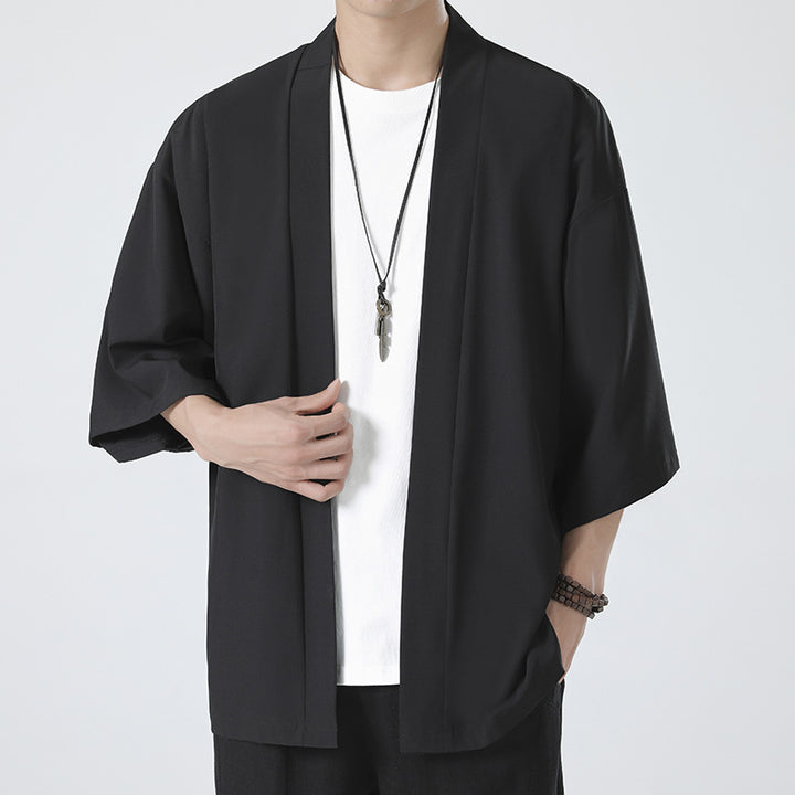 Men's kimono-style short jacket in oversized cut with open design and soft drape Mune Fashion