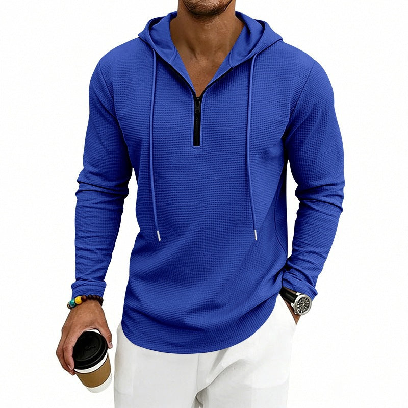 Men's quilted structured hoodie with half zip and breathable waffle texture Mune Fashion