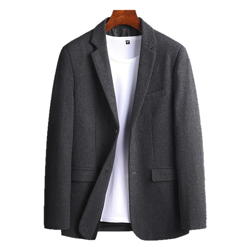 Men's Slim Fit Single-Breasted Wool Blend Blazer with Flap Pockets and Discreet Interior Placket Mune Fashion