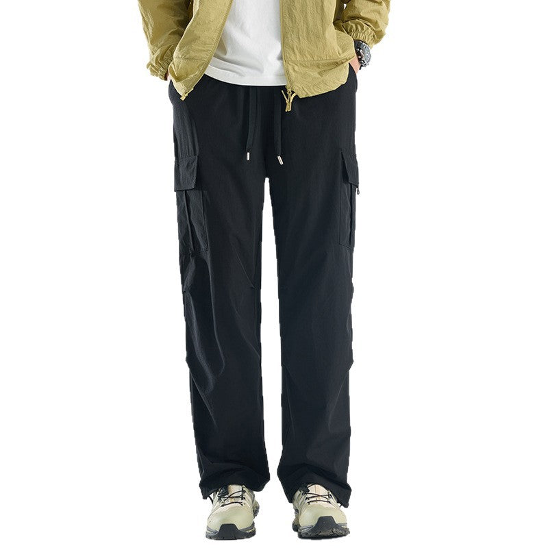 Men's Wide Tech Cargo Pants with Utility Pockets and Adjustable Waist Mune Fashion