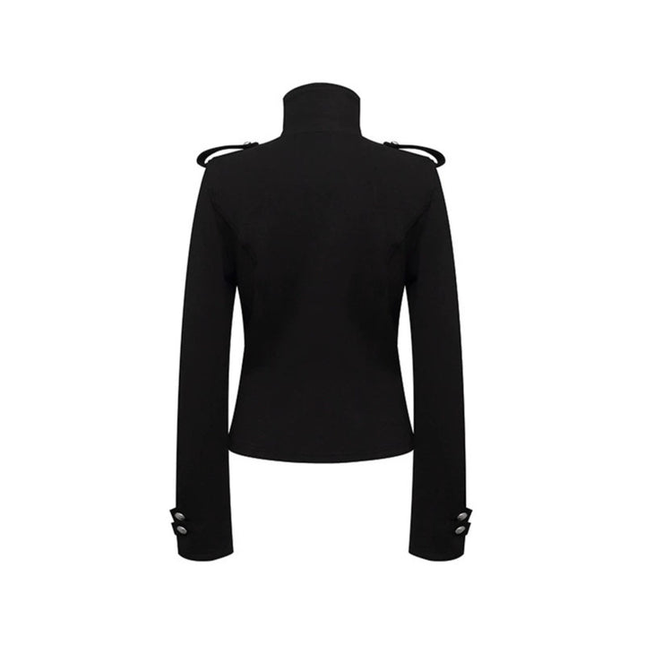 Women Fitted Zip Jacket with Stand-Up Collar, Asymmetrical Zipper and Epaulettes Mune Fashion