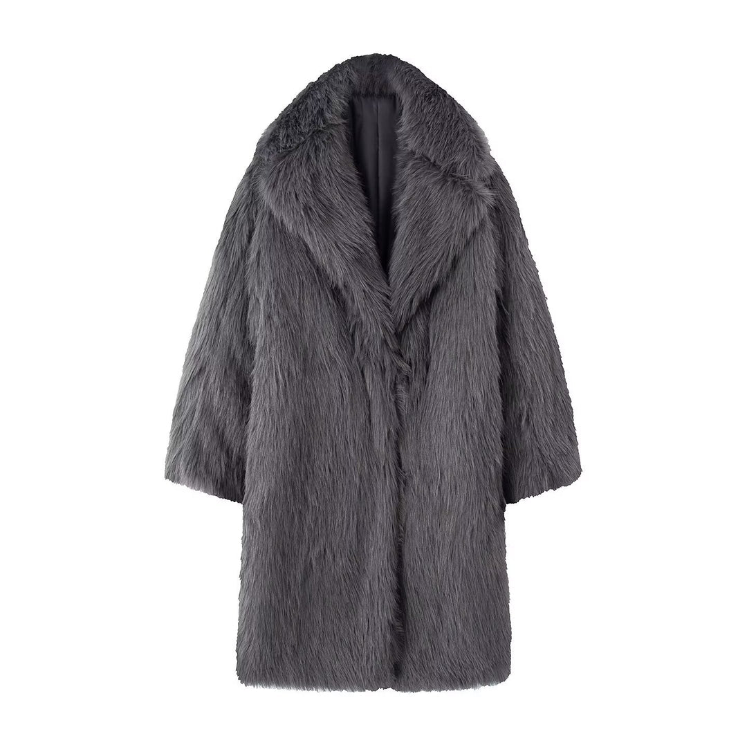 Women Long Oversize Faux Fur Coat with Voluminous Shawl Collar Mune Fashion