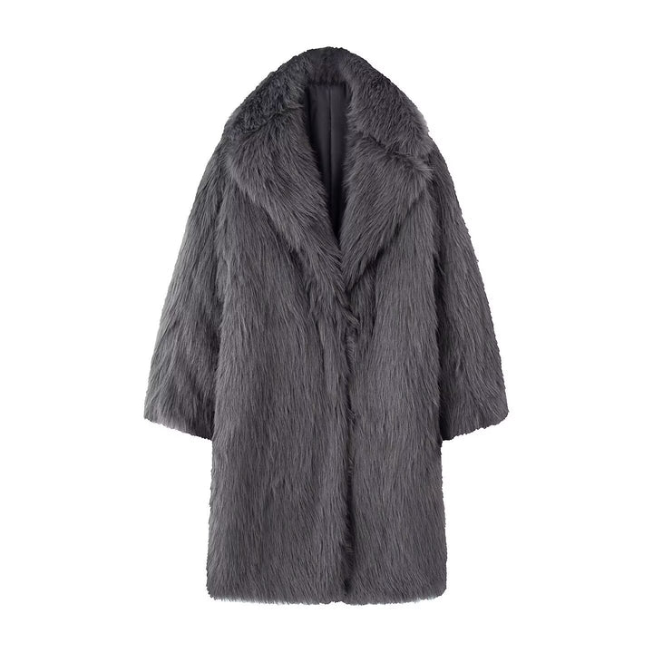 Women Long Oversize Faux Fur Coat with Voluminous Shawl Collar Mune Fashion