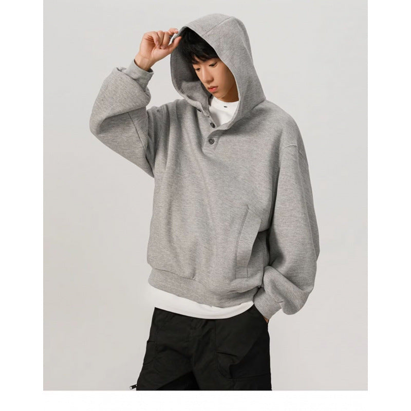 Men's Oversized Hoodie with 3-Button Placket and Side Pockets Mune Fashion