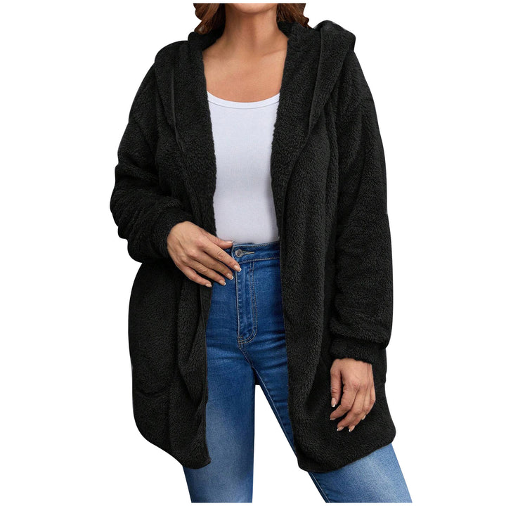 Women's cozy teddy fleece hooded jacket with large patch pockets and relaxed silhouette Mune Fashion