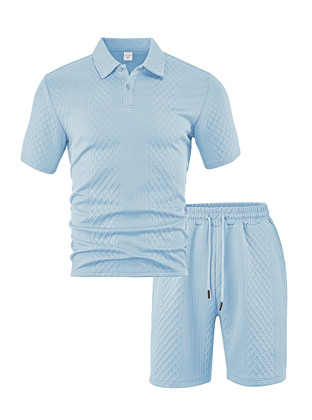 Men's elegant leisure two-piece made of textured knit with polo collar short-sleeve shirt and drawstring Bermuda Mune Fashion