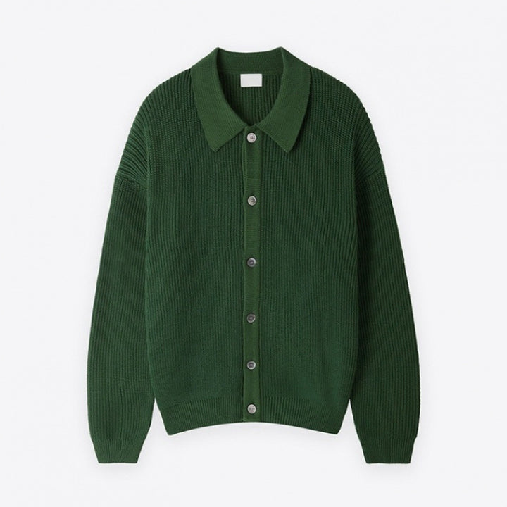 Unisex Chunky Ribbed Cardigan with Shirt Collar and Full Button Closure Mune Fashion