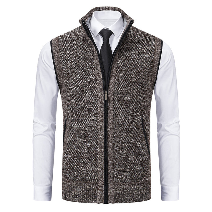 Men's elegant knit vest with stand-up collar and concealed zipper Mune Fashion