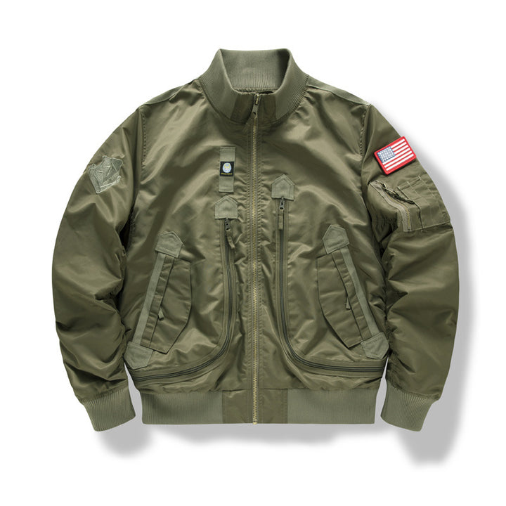 Men's pilot bomber jacket in utility style with vertical zip pockets and ribbed cuffs Mune Fashion
