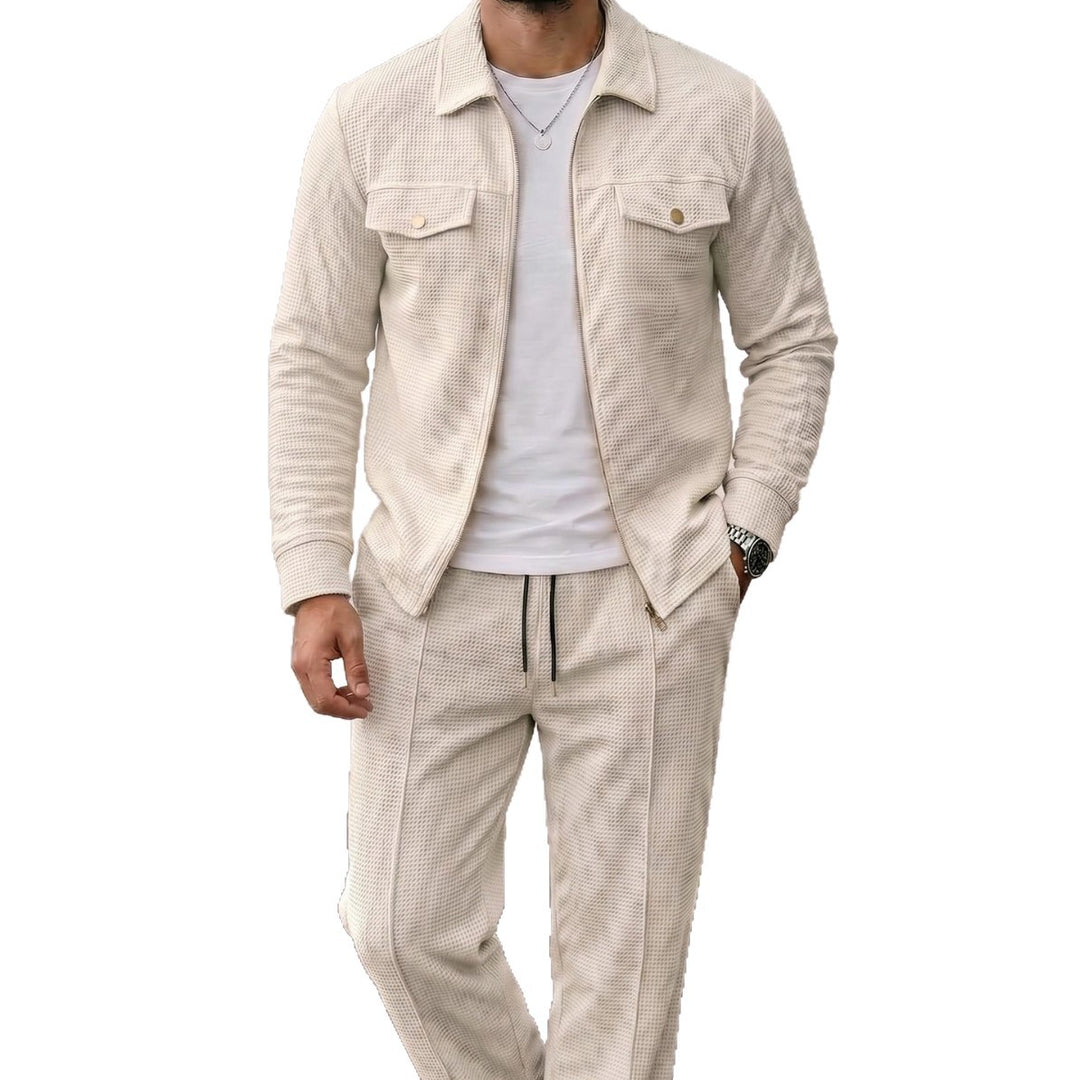 Men's structured zip jacket with waffle texture chest flap pockets and full-length zipper Mune Fashion