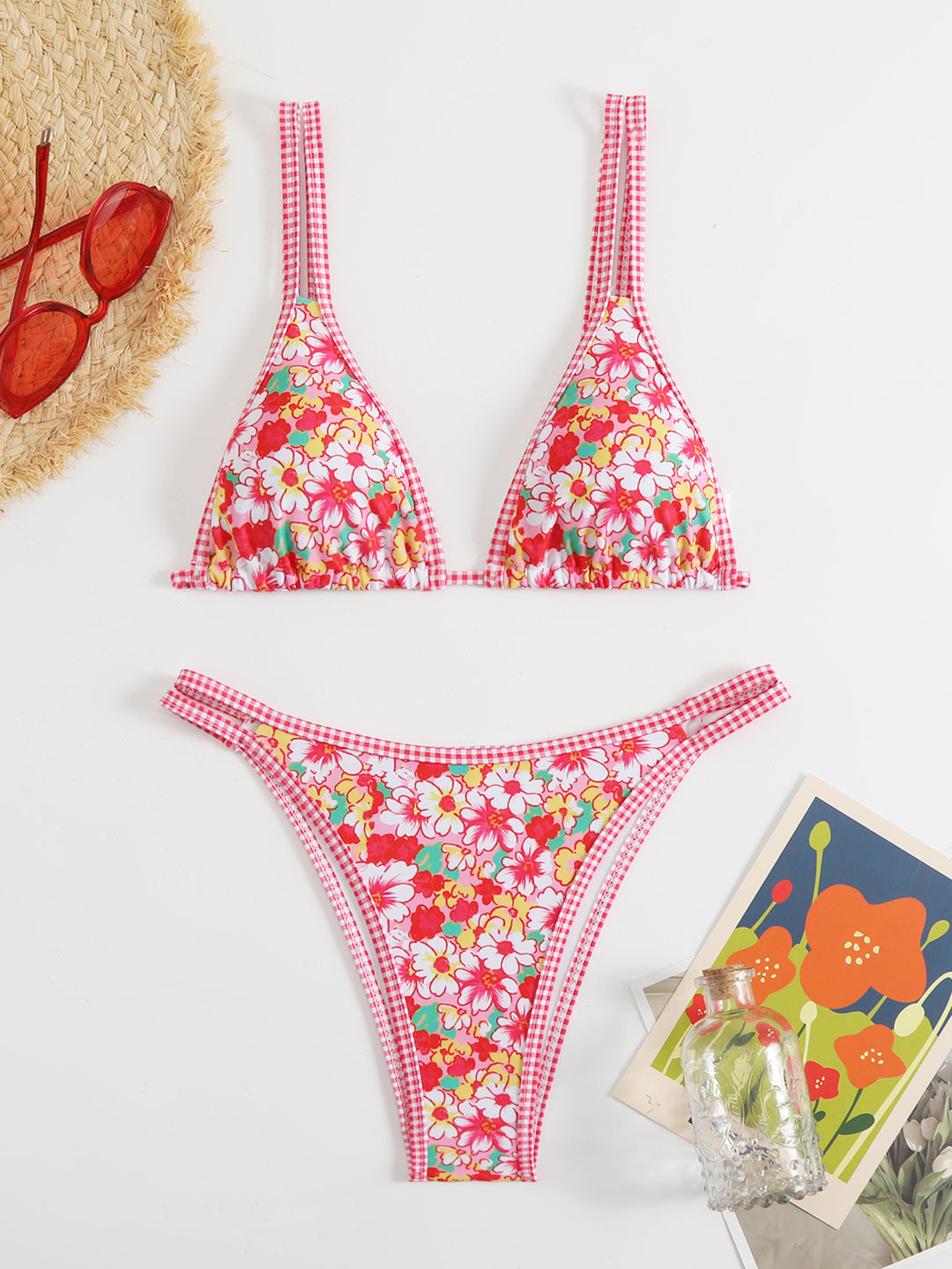 Ladies triangle bikini set with vibrant beach motif Mune Fashion