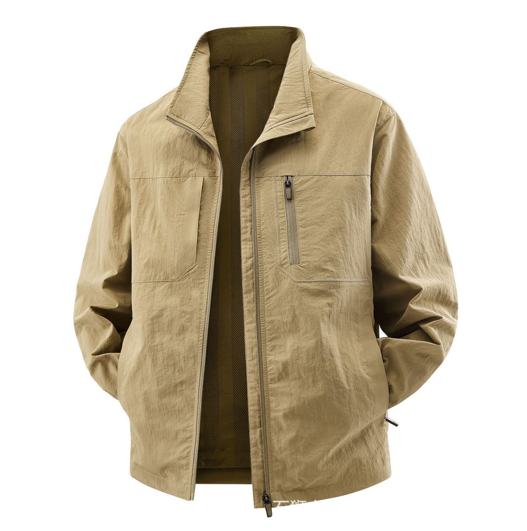 Men's Lightweight Field Utility Jacket with Mesh Lining, Stand-Up Collar and Zipper Pockets Mune Fashion