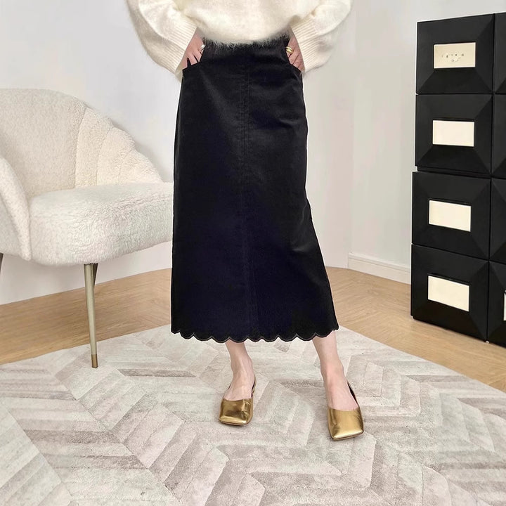 Women Elegant cut Maxi skirt with sculptural hemline Mune Fashion