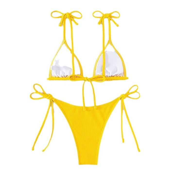 Women's Triangle Bikini Set with Lace-Up Neckline and High Leg Cut Mune Fashion
