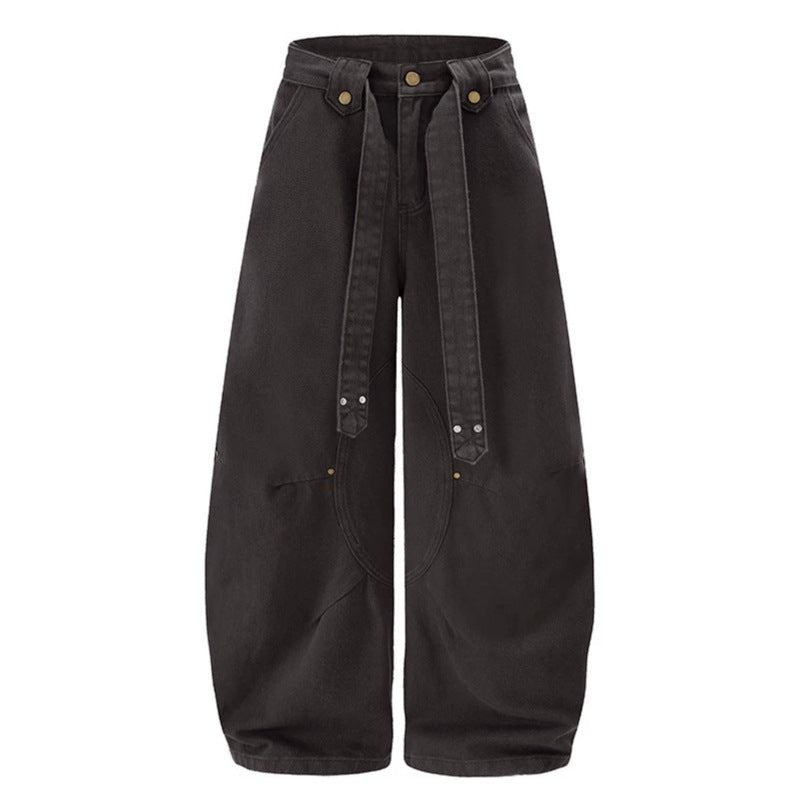 Women's Extra Wide High-Waist Palazzo Pants with Decorative Knee Patch, Tied Belt and Culotte Cut Mune Fashion