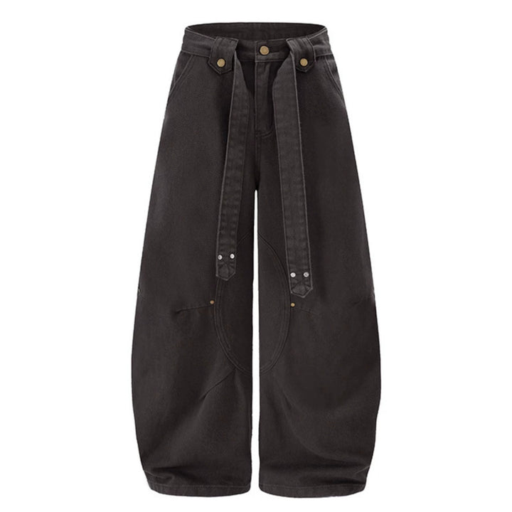 Women's Extra Wide High-Waist Palazzo Pants with Decorative Knee Patch, Tied Belt and Culotte Cut Mune Fashion