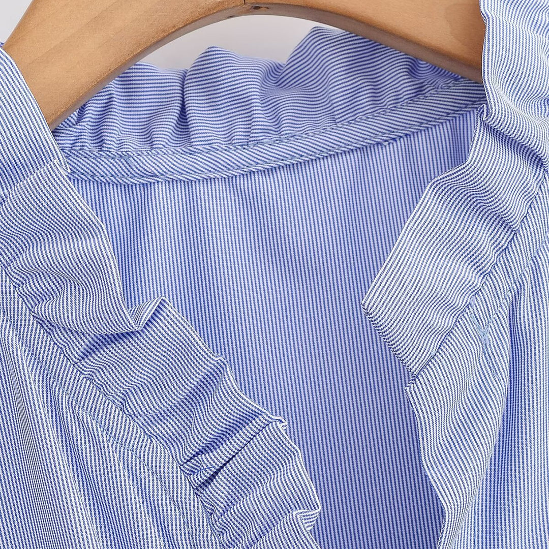 Women Ruffled Blouse with V-Neck and Balloon Sleeves Mune Fashion
