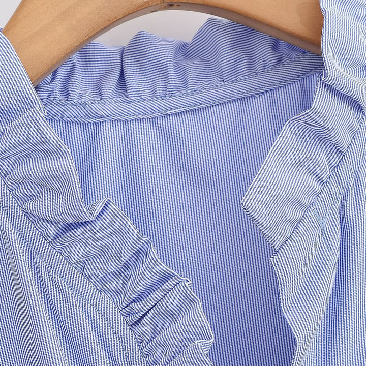 Women Ruffled Blouse with V-Neck and Balloon Sleeves Mune Fashion