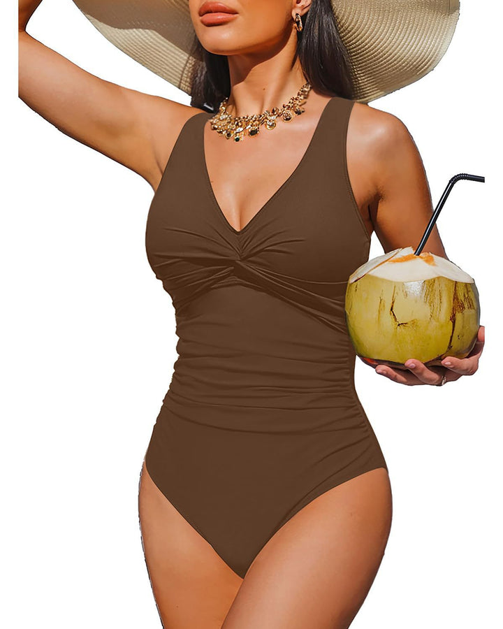 Ladies Elegant One-Piece Swimsuit with Fashionable Twist Mune Fashion