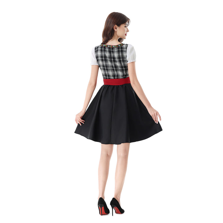 Ladies traditional Dirndl dress with checkered bodice and quilted apron Mune Fashion