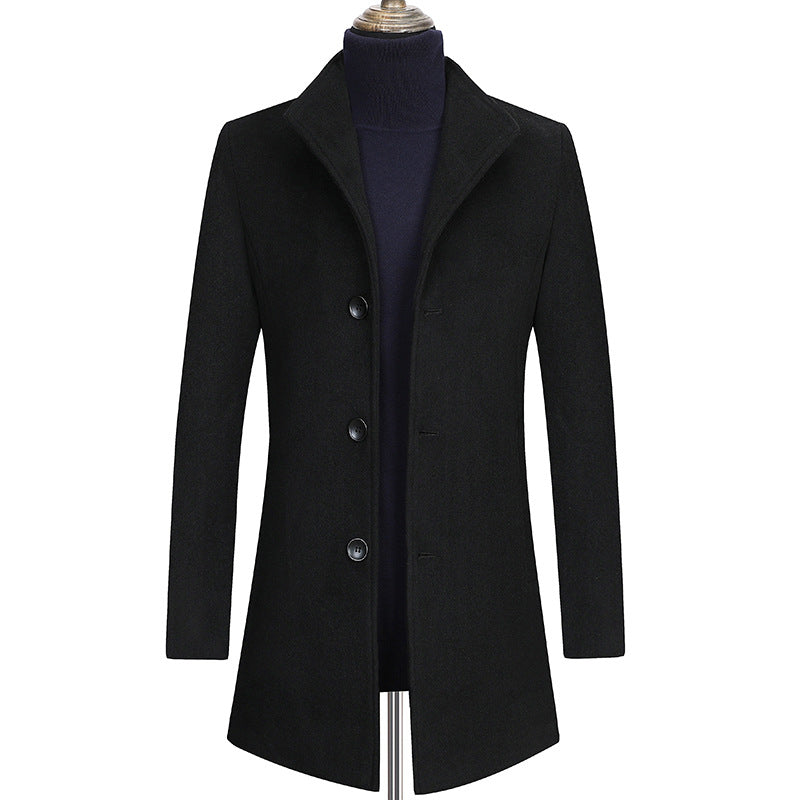 Men's Fitted Single-Breasted Wool Blend Short Coat with Modern Stand Collar Mune Fashion