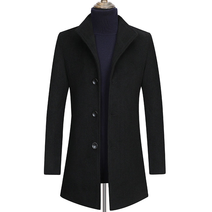 Men's Fitted Single-Breasted Wool Blend Short Coat with Modern Stand Collar Mune Fashion