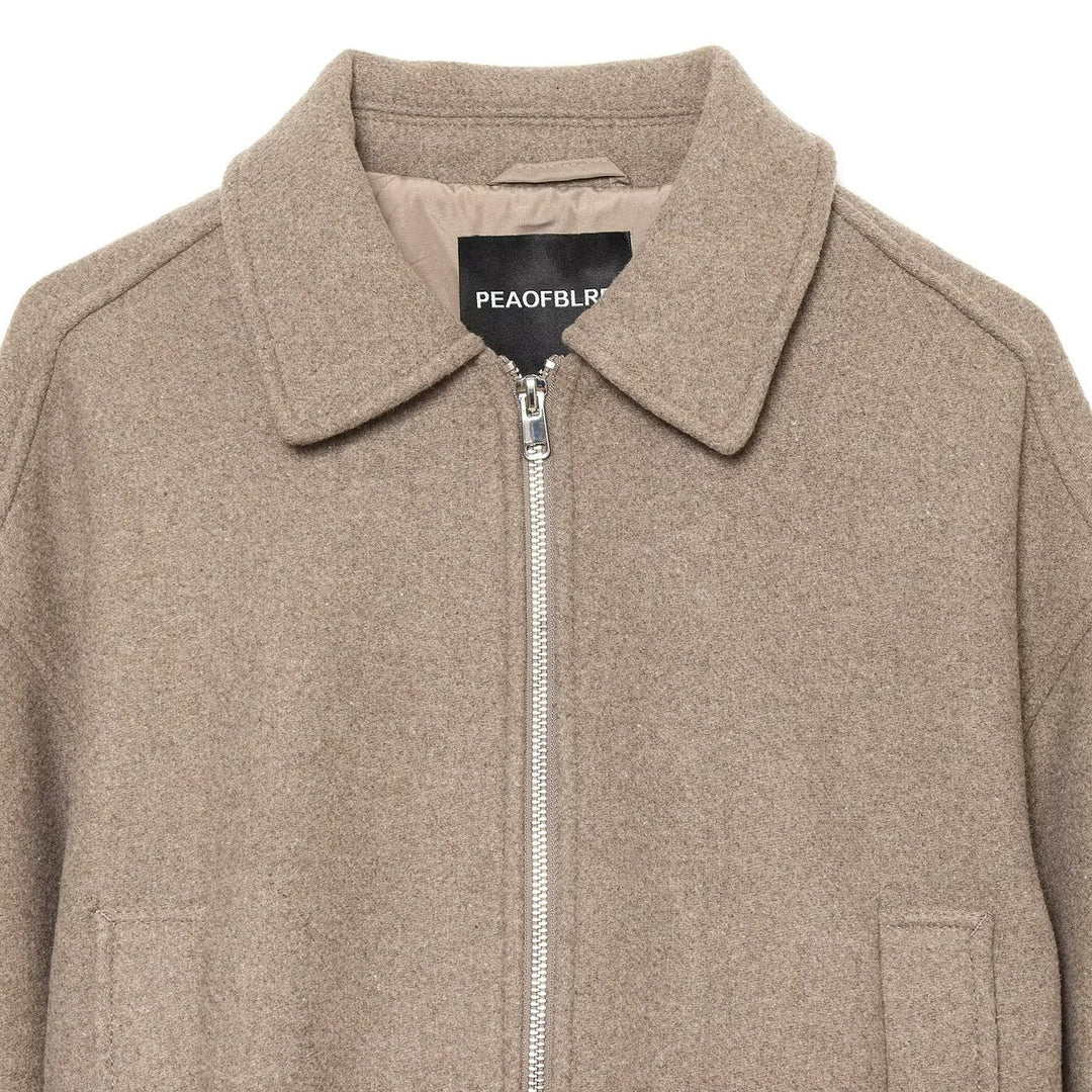 Women's short wool blend jacket with front zipper and drawstring hem Mune Fashion