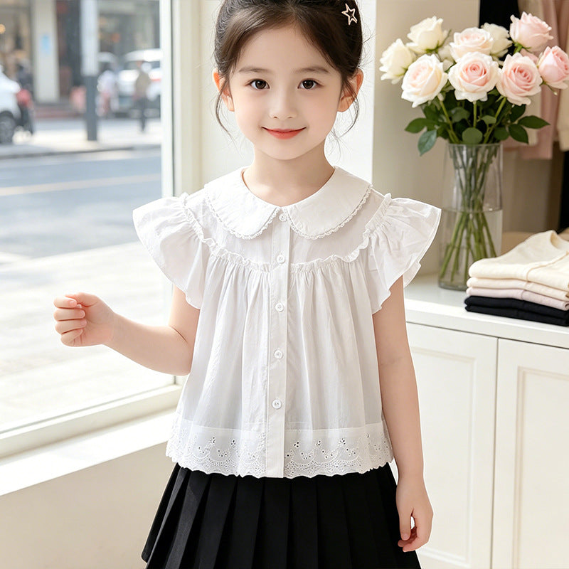 Girls elegant blouse with lace collar and ruffle details Mune Fashion