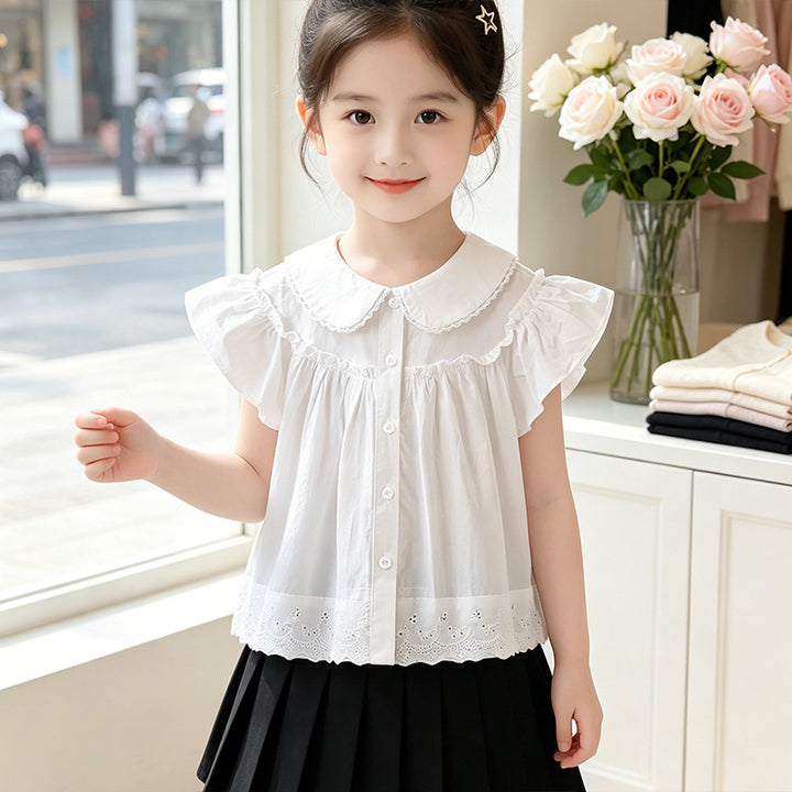 Girls elegant blouse with lace collar and ruffle details Mune Fashion