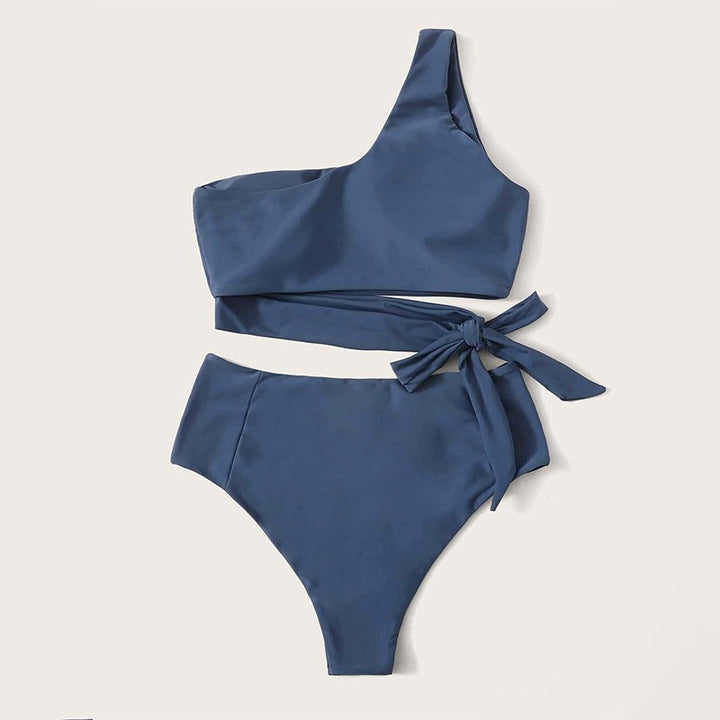 Women One-Shoulder Bikini with High Waist and Side Tie Mune Fashion