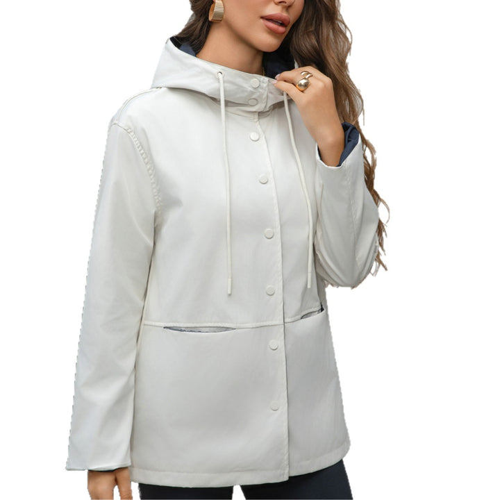 Ladies Lightweight Hooded Rain Jacket with Snap Button Placket and Drawstring Mune Fashion