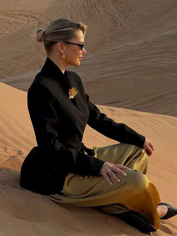 Women's Tailored Blazer with Stand Collar and Figure-Hugging Silhouette Mune Fashion