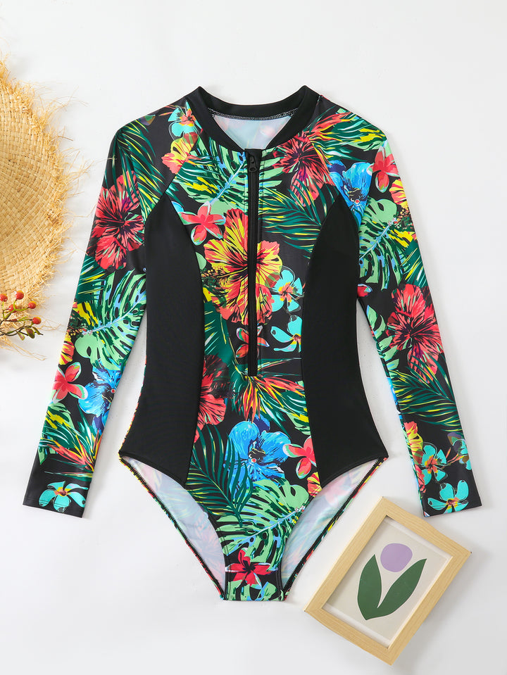 Women One-Piece Swimsuit with Floral Pattern Mune Fashion