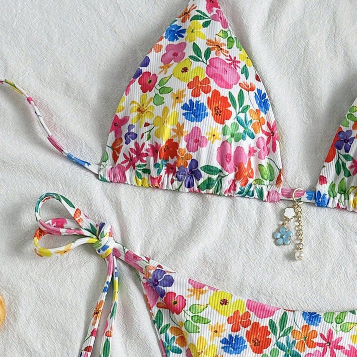 Women’s Triangle Bikini with Colorful Floral Design Mune Fashion