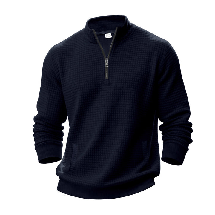 Men's waffle texture half-zip pullover with stand-up collar and subtle side pockets Mune Fashion